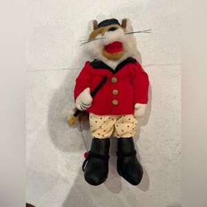 Vintage equestrian dressed plush fox with Red Jacket and Heart Pants. So cute!